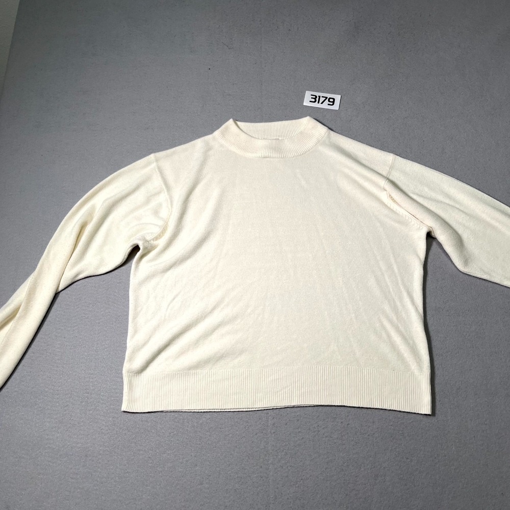 Erik Stewart Sweater Womens XL Beige Acrylic Tight Knit Ribbed Mock‎ Neck Winter